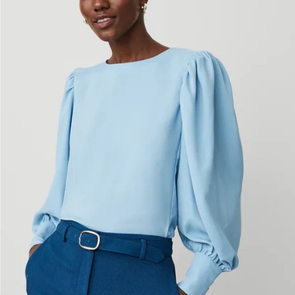 Ann Taylor  Shirred Cuff Blouse Size XXLARGE  Santa Cruz Blue NWOT